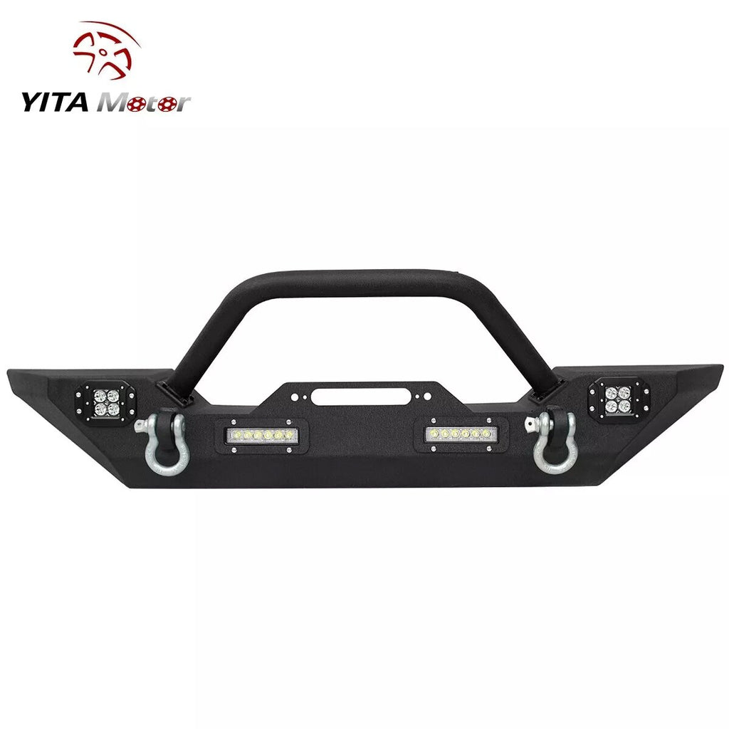 YITAMOTOR® for 1987-2006 Jeep Wrangler TJ YJ Steel Front Bumper w/ Winch Plate & Led Lights