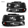 YITAMOTOR® 1999-2002 Chevy Silverado Headlights Lamps + LED Tail Lights Black