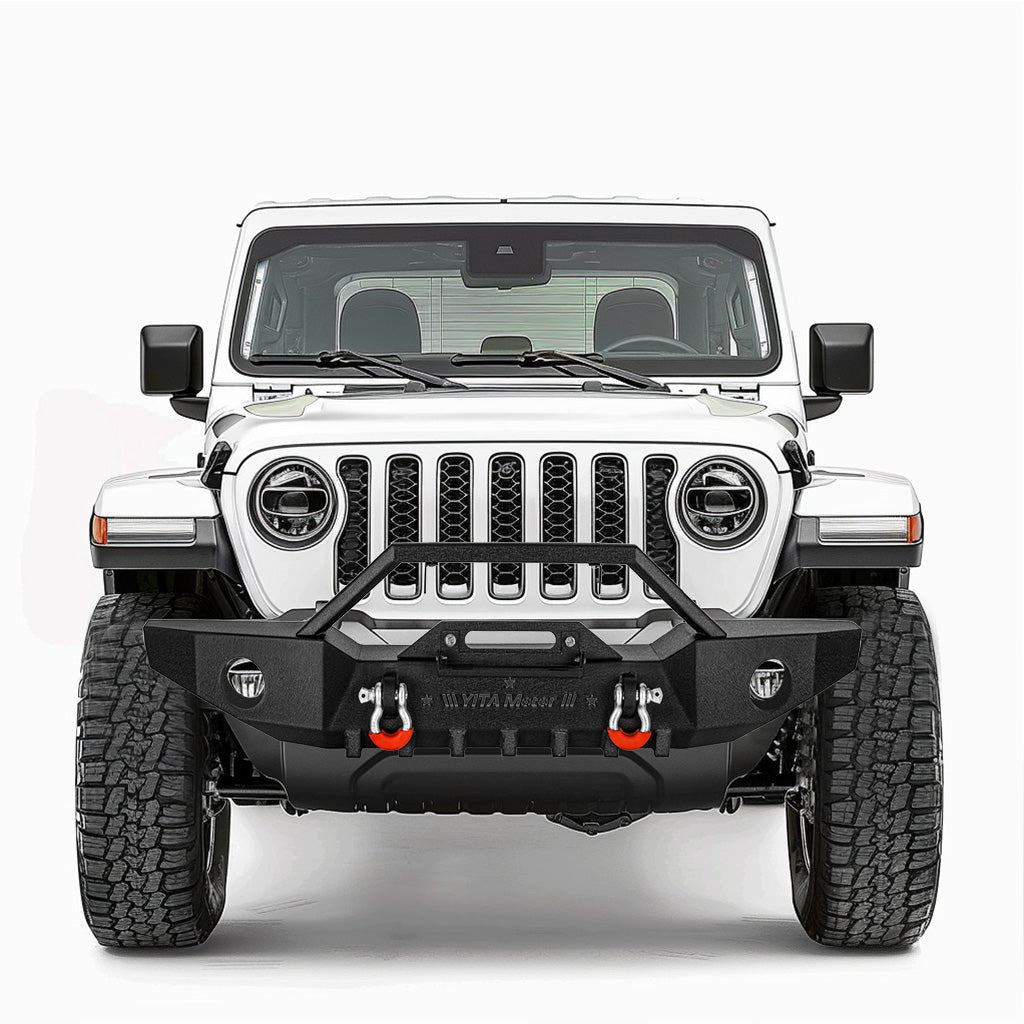 YITAMOTOR® 2018-2024 Jeep Wrangler JL/ 2020-2023 Jeep Gladiator Front Bumper with Winch Plate & D-Rings & Fog Holes