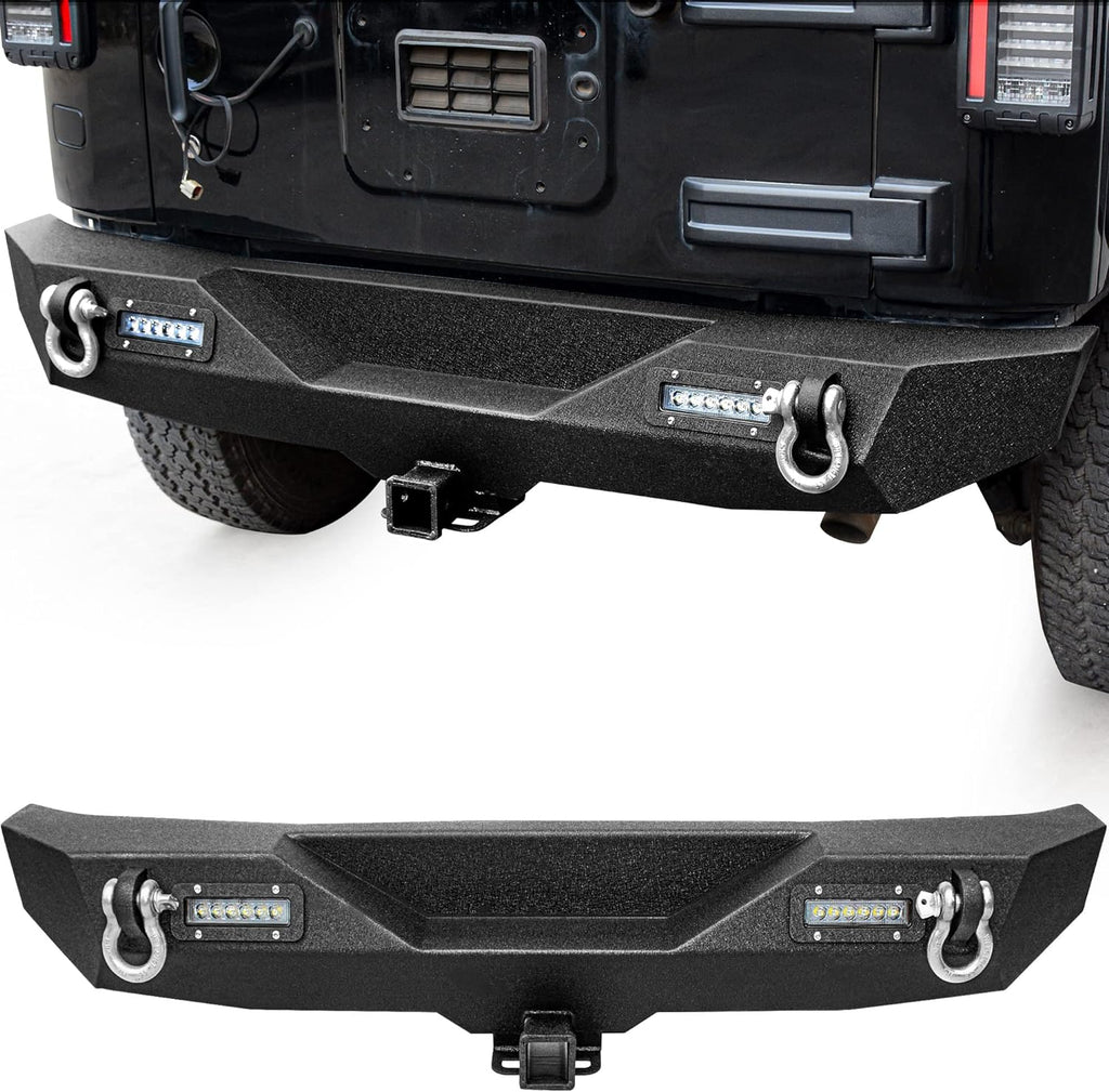YITAMOTOR® 2007-2018 Jeep Wrangler JK and JK Unlimited Rear Bumper with LED Lights & 2"Hitch Receiver