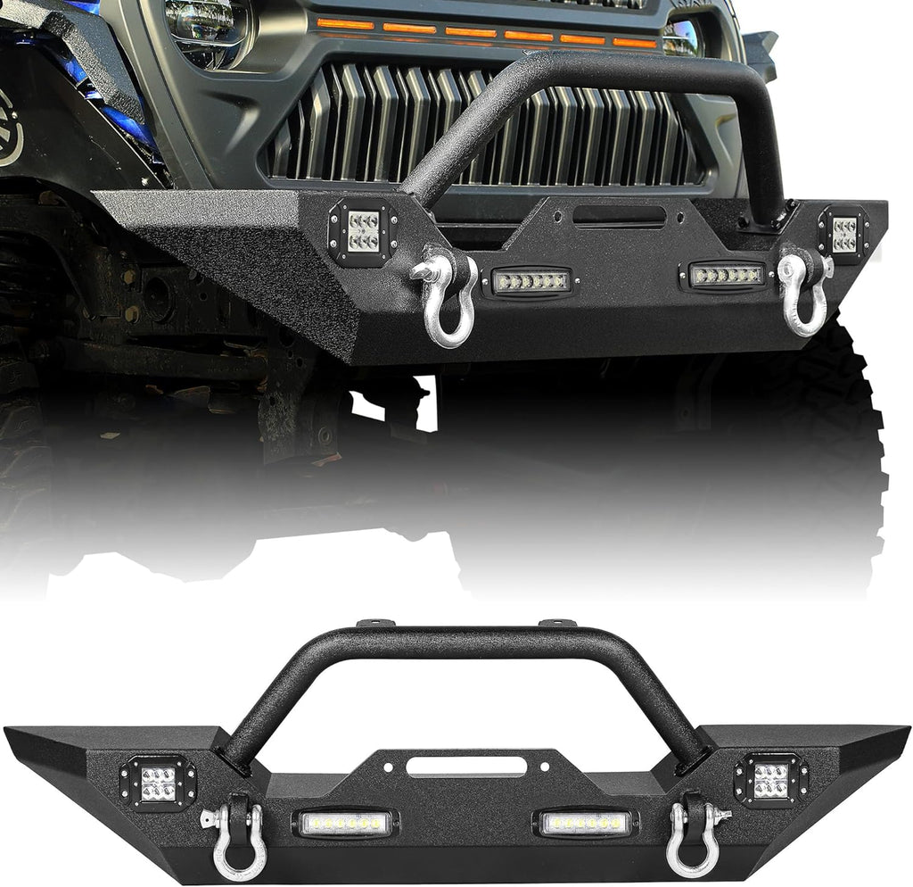 YITAMOTOR® 18-24 Jeep Wrangler JL/ 20-23 Jeep Gladiator Rock Crawler Front Bumper w/ LED Lights & D-Rings