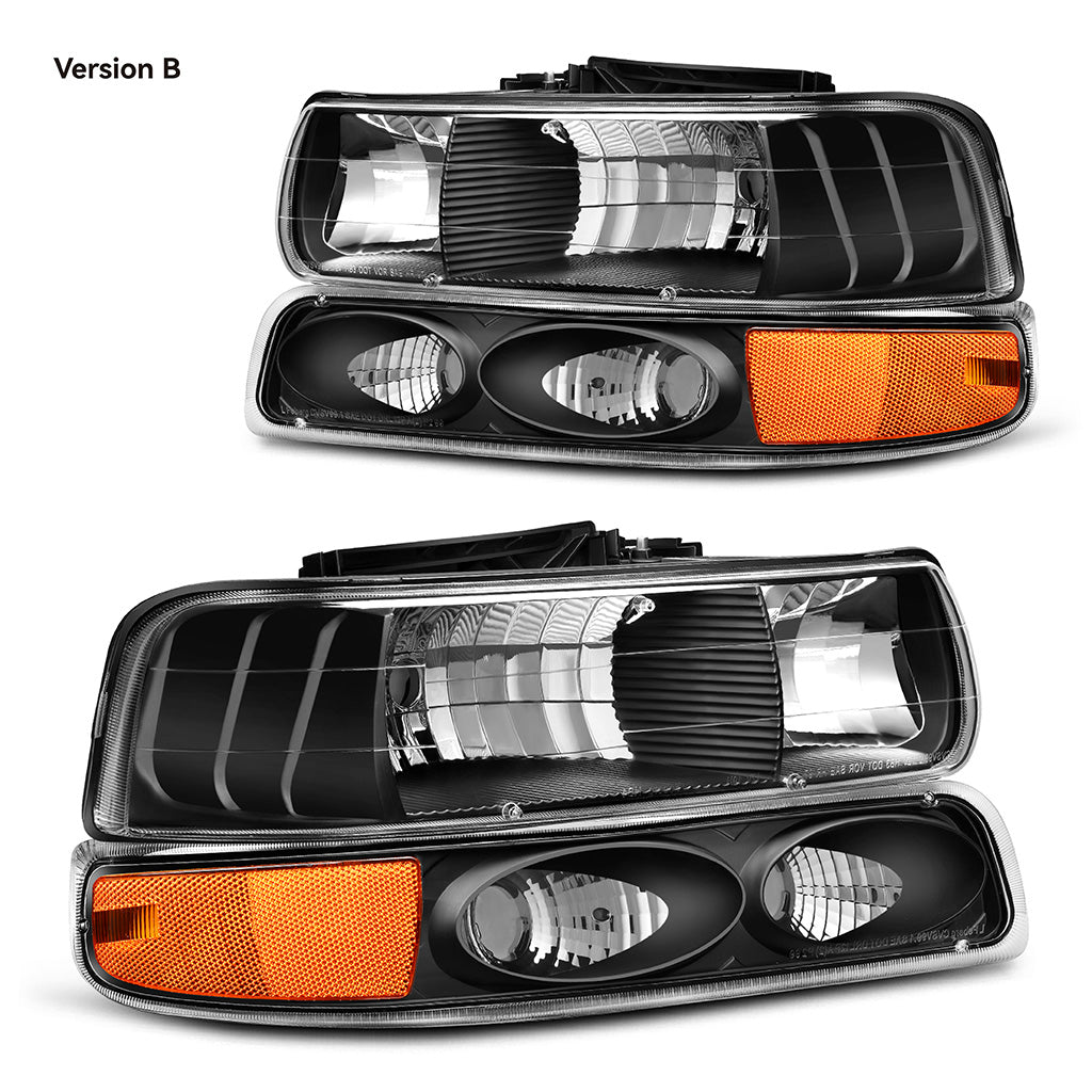 YITAMOTOR® 1999-2002 Chevy Silverado Headlights Lamps + LED Tail Lights Black