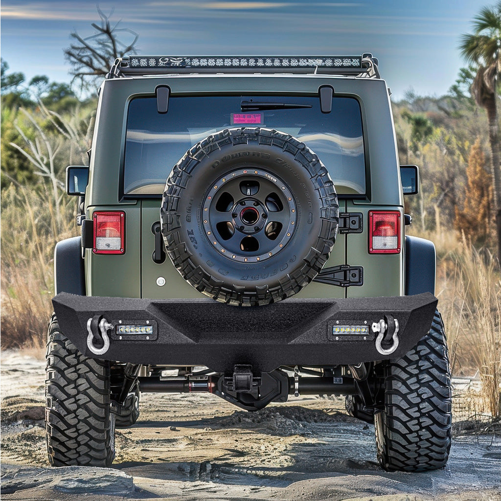 YITAMOTOR® Rear Bumper For 07-18 Jeep Wrangler JK and JK Unlimited with Built-in Led lights & D-rings