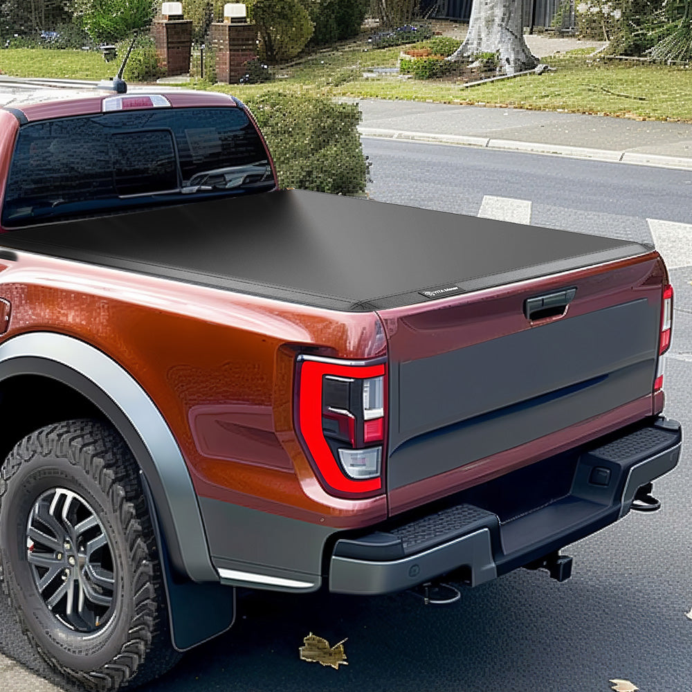 YITAMOTOR® Nissan Frontier 2005-2024 con riel de riel utilitario, cubierta tipo Tonneau para caja de camioneta plegable de tres pliegues suave con plataforma Fleetside de 5 pies