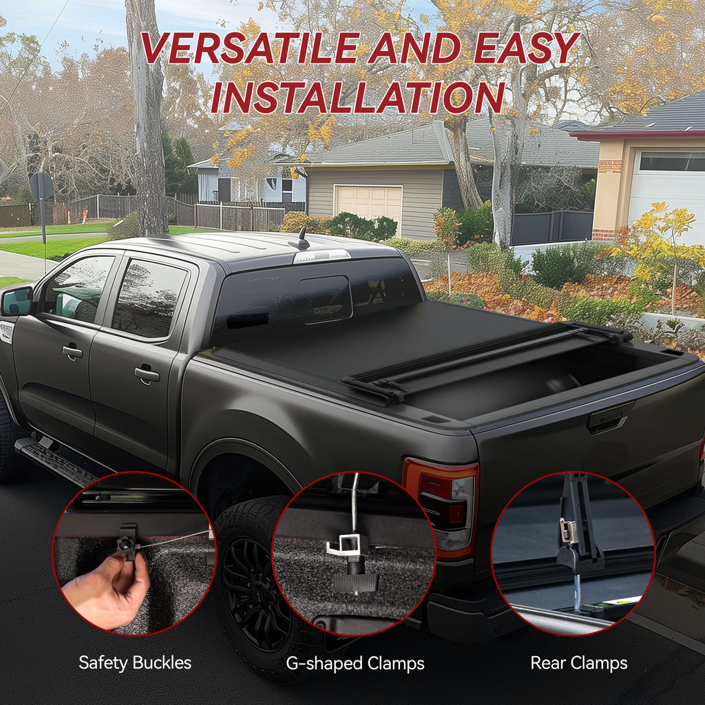 YITAMOTOR® Soft Quad-fold Truck Bed Tonneau Cover Compatible with 2004-2014 Ford F-150 F150 (Excl. Raptor Series) 5.5ft Bed