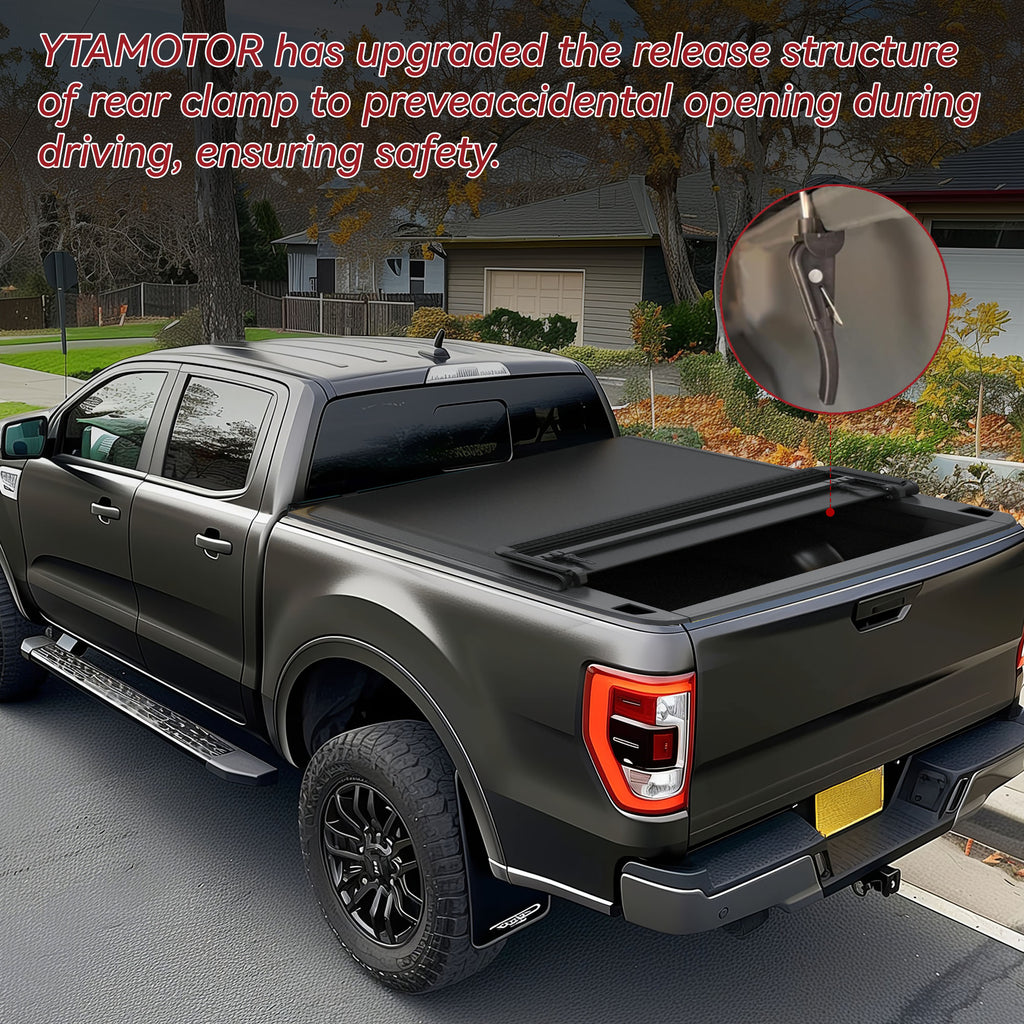 YITAMOTOR® Soft Quad Fold 2009-2014 Ford F-150 (excepto serie Raptor), cubierta estilo plataforma para caja de camioneta de 6.5 pies Styleside