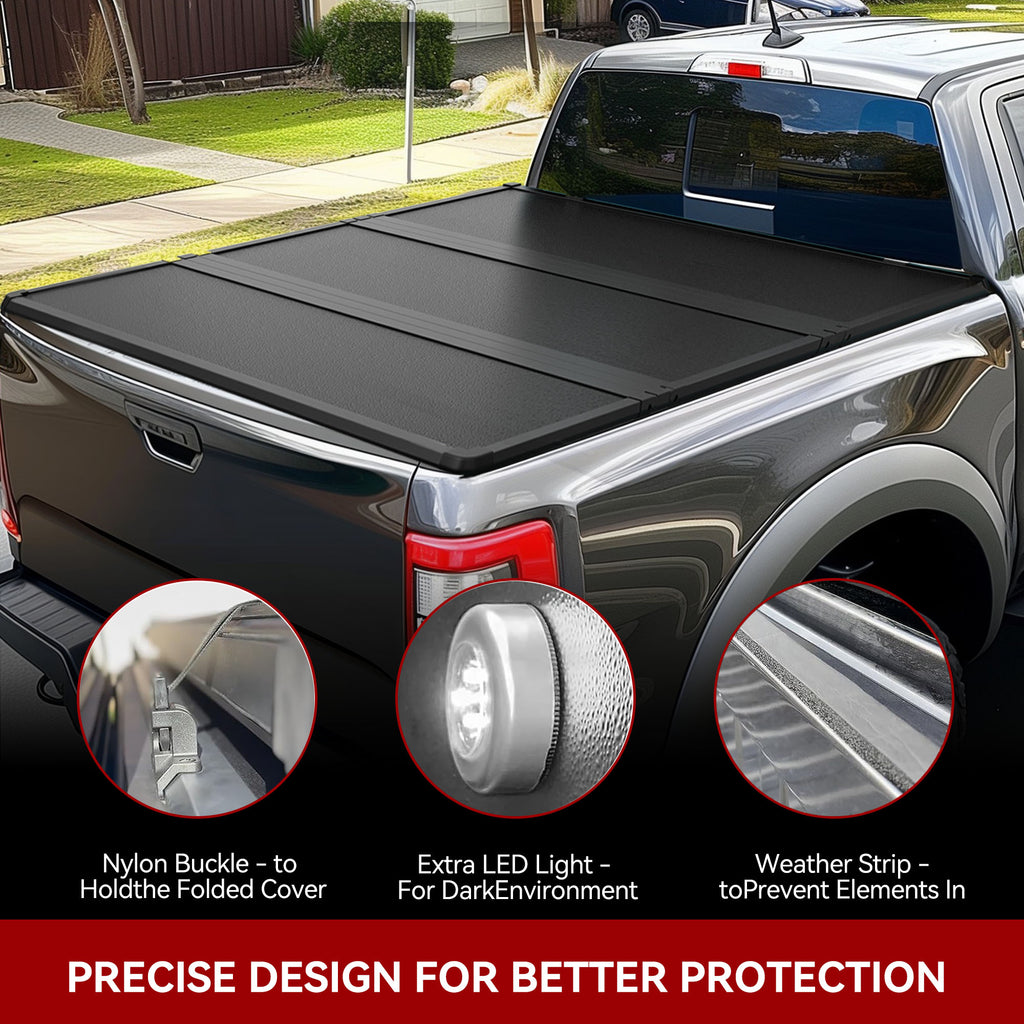 YITAMOTOR® FRP Hard Tri-fold Truck Bed Tonneau Cover Compatible with Nissan Frontier 2005-2024 5 ft Bed (NO México)