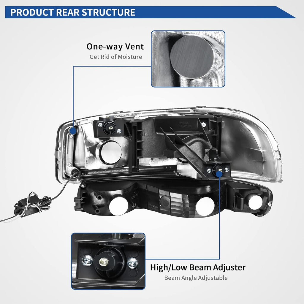 YITAMOTOR® LED DRL 1999 -2006 GMC Sierra 1500 2500, 2001-2006 Yukon XL Conjunto de faros delanteros 