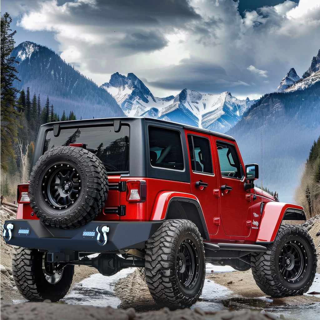 Parachoques trasero YITAMOTOR® para Jeep Wrangler JK y JK Unlimited 07-18 con luces LED integradas y anillos en D