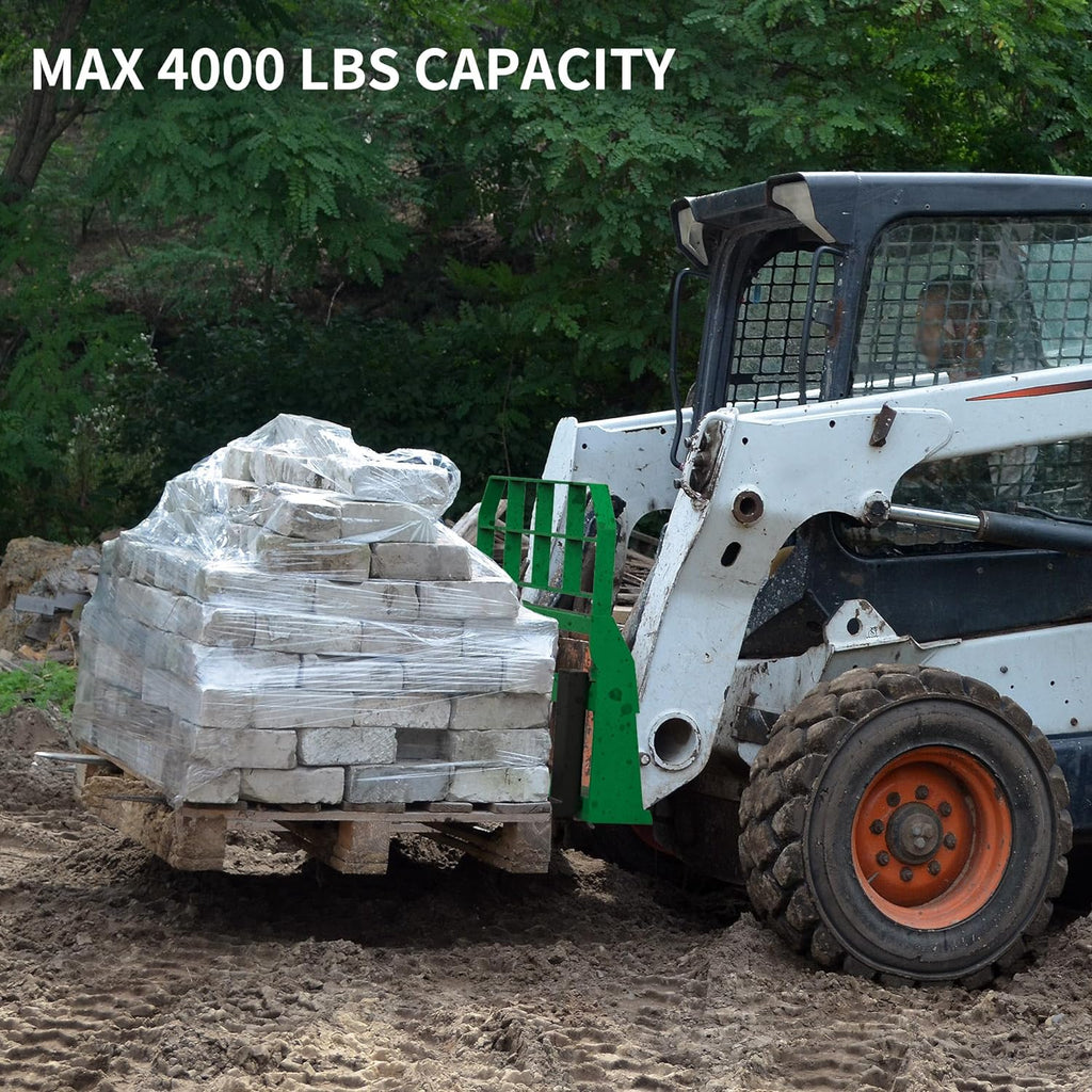 Marco de horquilla de paleta de 4000 libras, marco de horquilla de paleta de dirección deslizante de 46 pulgadas para tractores cargadores de dirección deslizante Kubota Bobcat, acero verde