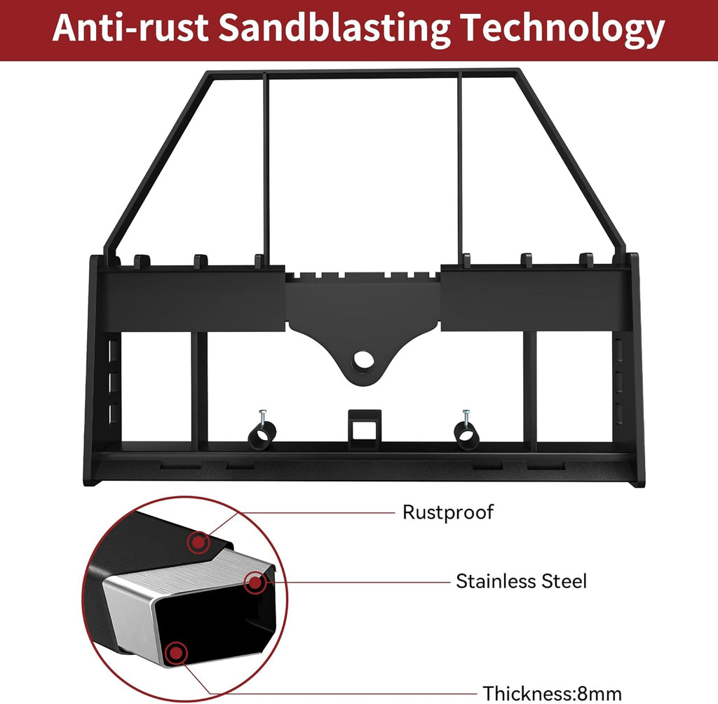 4000lbs Pallet Fork Frame Attachment, 45" Skid Steer Pallet Fork Frame with 2" Hitch Receiver & Spear Sleeves for Loaders Tractors Quick Tach Mount