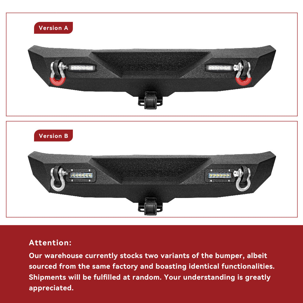 YITAMOTOR® Rear Bumper For 07-18 Jeep Wrangler JK and JK Unlimited with Built-in Led lights & D-rings