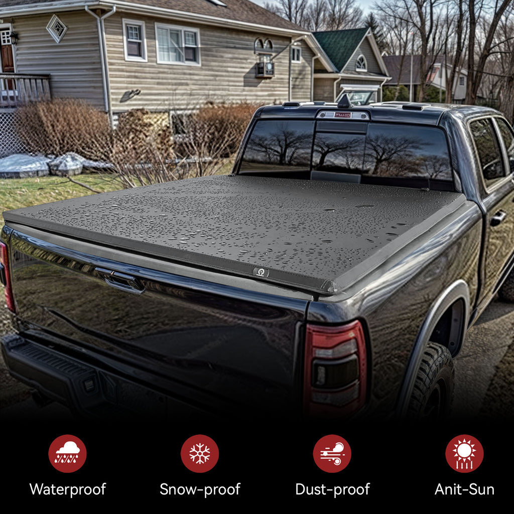 YITAMOTOR® Soft Quad-fold Truck Bed Tonneau Cover Compatible with 2002-2024 Dodge Ram 1500 (Classic & New), 2003-2024 Dodge Ram 2500 3500 6.4ft Bed without Rambox