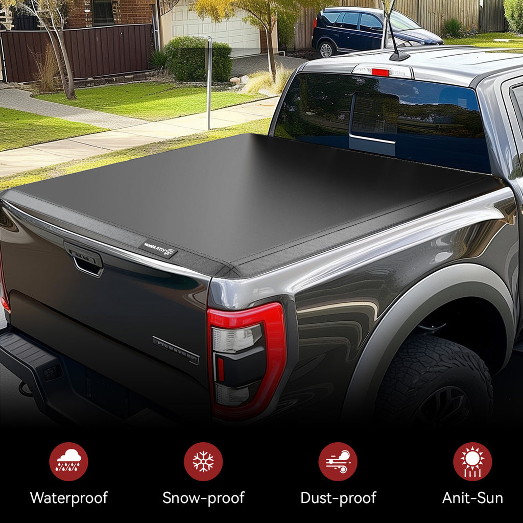 YITAMOTOR® Soft Quad Fold 2009-2014 Ford F-150 (excepto serie Raptor), cubierta estilo plataforma para caja de camioneta de 5.5 pies Styleside