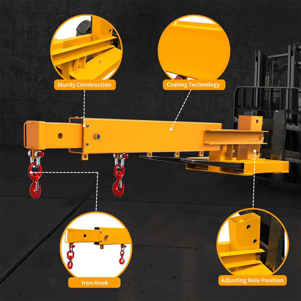 YITAMOTOR® Forklift Mobile Crane 6000lbs/3T Capacity,Adjustable Hoist Pivoting Forklift Jib Boom Crane Forklift Lifting Attachment 2 Hooks Hoisting Attachment for Forklift