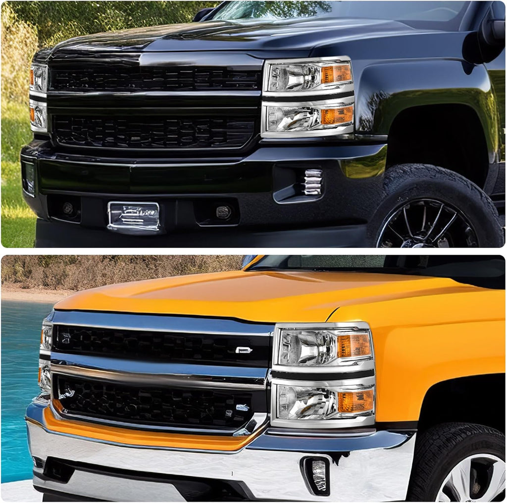 YITAMOTOR® Front Headlights Chrome Headlamps for 2014-2015 Chevy Silverado 1500 Amber Side