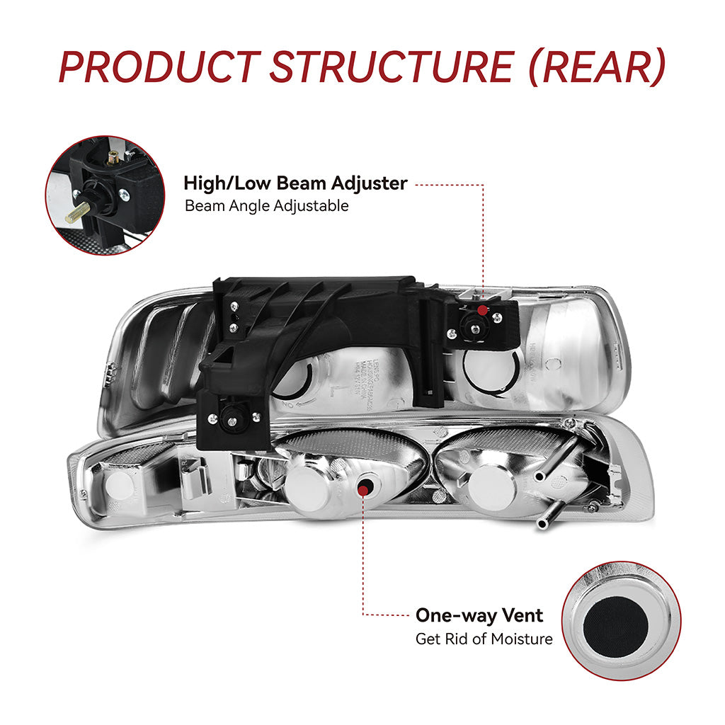 YITAMOTOR® Headlight Set For 2000-2006 Chevy Suburban Tahoe Headlights Lamps + Tail Lights Pair