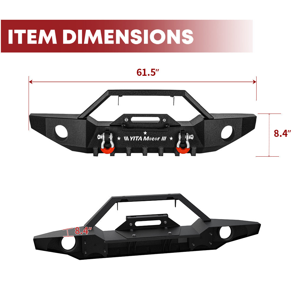 YITAMOTOR® 2018-2024 Jeep Wrangler JL/ 2020-2023 Jeep Gladiator Front Bumper with Winch Plate & D-Rings & Fog Holes