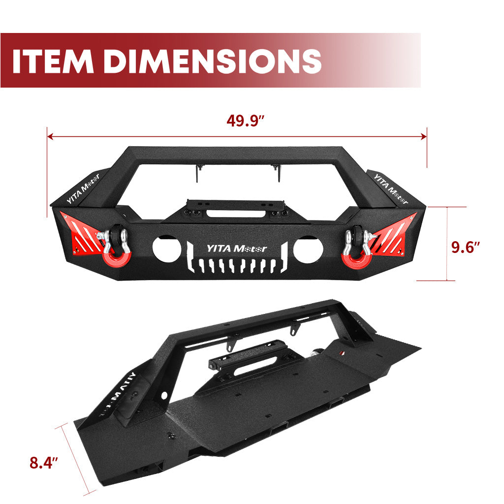 YITAMOTOR® Front Bumper Compatible with 2018-2024 Jeep Wrangler JL & Unlimited (2/4 Doors), 2020-2023 Gladiator JT w/Fog Light Holes & 2 x D-Rings & Winch Plate