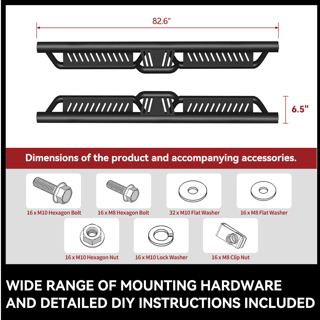 YITAMOTOR® Black Nerf Bars & Side Steps for 2007-2018 Chevy Silverado/GMC Sierra 1500 Crew Cab, 2007-2019 2500/3500HD, Two-Step Roof Access Running Boards