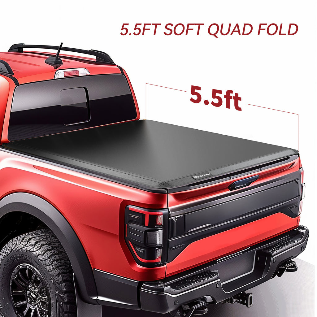 YITAMOTOR® Soft Quad Fold 2009-2014 Ford F-150 (excepto serie Raptor), cubierta estilo plataforma para caja de camioneta de 5.5 pies Styleside