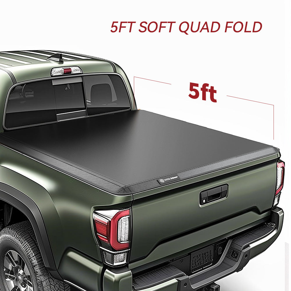 YITAMOTOR® 2016-2023 Toyota Tacoma (Excl. Trail Edition) Fleetside Caja de 5 pies Cubierta de plataforma de camioneta suave de tres pliegues con sistema de rieles de cubierta