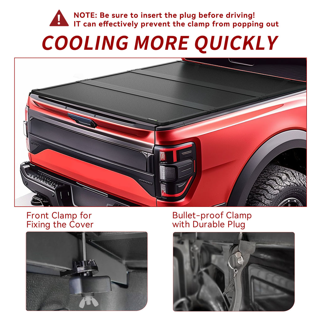 YITAMOTOR® FRP Hard Tri-fold Truck Bed Tonneau Cover Compatible with Jeep Gladiator JT 2020 2021 2022 2023 2024 5 ft Bed with Trail Rail System