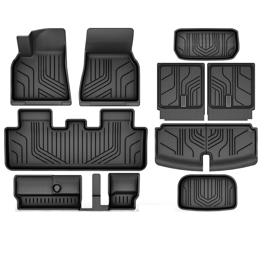 YITAMOTOR® 9-Piece All-Weather Floor Mats & Cargo Mats Set for 2021-2024 Tesla Model Y 7-Seater, 3D Anti-Slip Rear Trunk Mat & Interior Liners