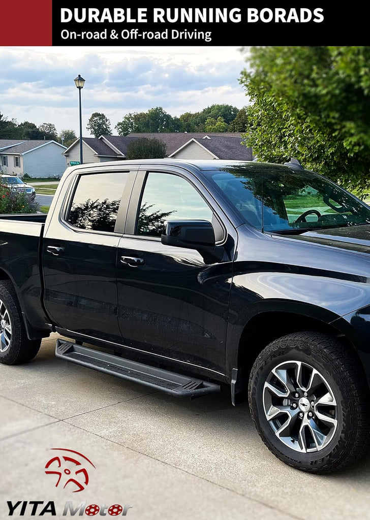 YITAMOTOR® Running Boards, Drop Side Steps Compatible with 2007-2018 Chevy Silverado/GMC Sierra 1500 2500HD 3500HD Crew Cab, 2019 2500HD 3500HD, Black Powder Coated Off-Road Nerf Bars