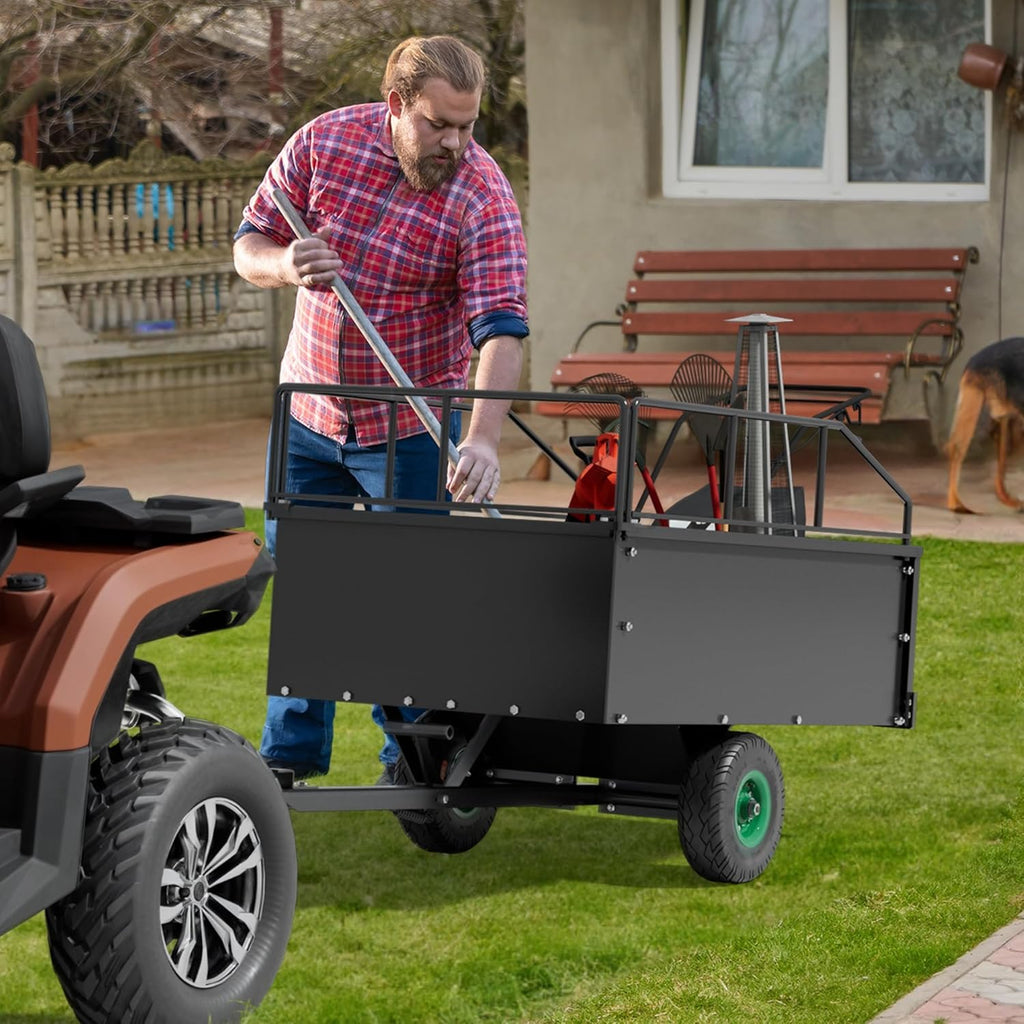 YITAMOTOR® Heavy Duty ATV Trailer Steel Tow Behind Dump Cart,750 lbs 15 Cubic Feet with Removable Sides for Riding Lawn Mower Tractor