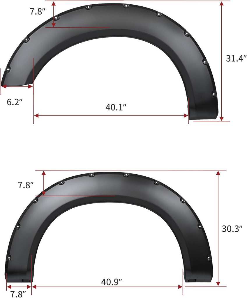 YITAMOTOR® Smooth Fender Flares Compatible with 2011-2016 Ford F-250 F-350 Super Duty(Excludes Dually Models), Pocket Bolt-Riveted Style, 4 Pcs Paintable Wheel Flares