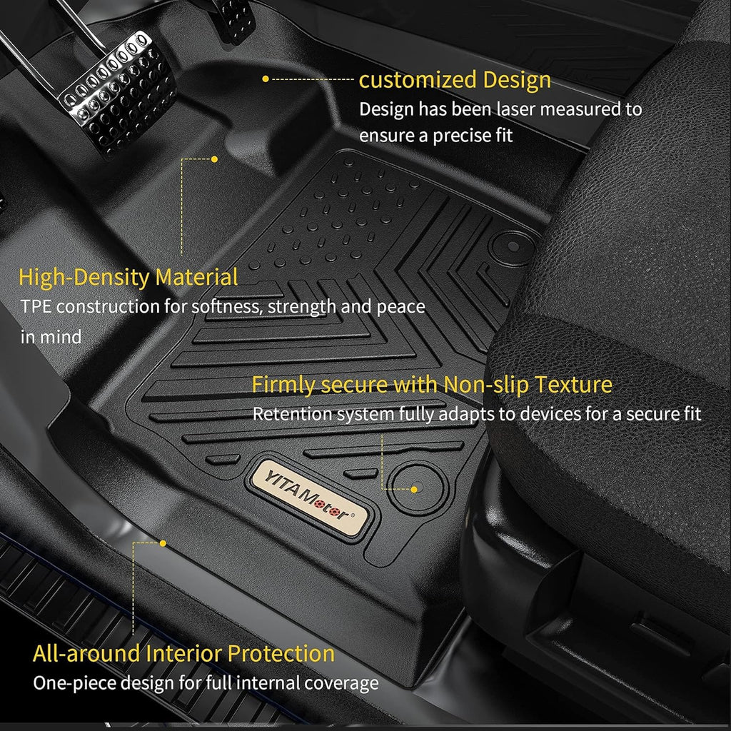 YITAMOTOR® Floor Mats Compatible with 2014-2021 Toyota Tundra CrewMax Cab (with Coverage Under 2nd Row Seat), Custom Fit Black TPE Floor Liners, 1st & 2nd Row All-Weather Protection