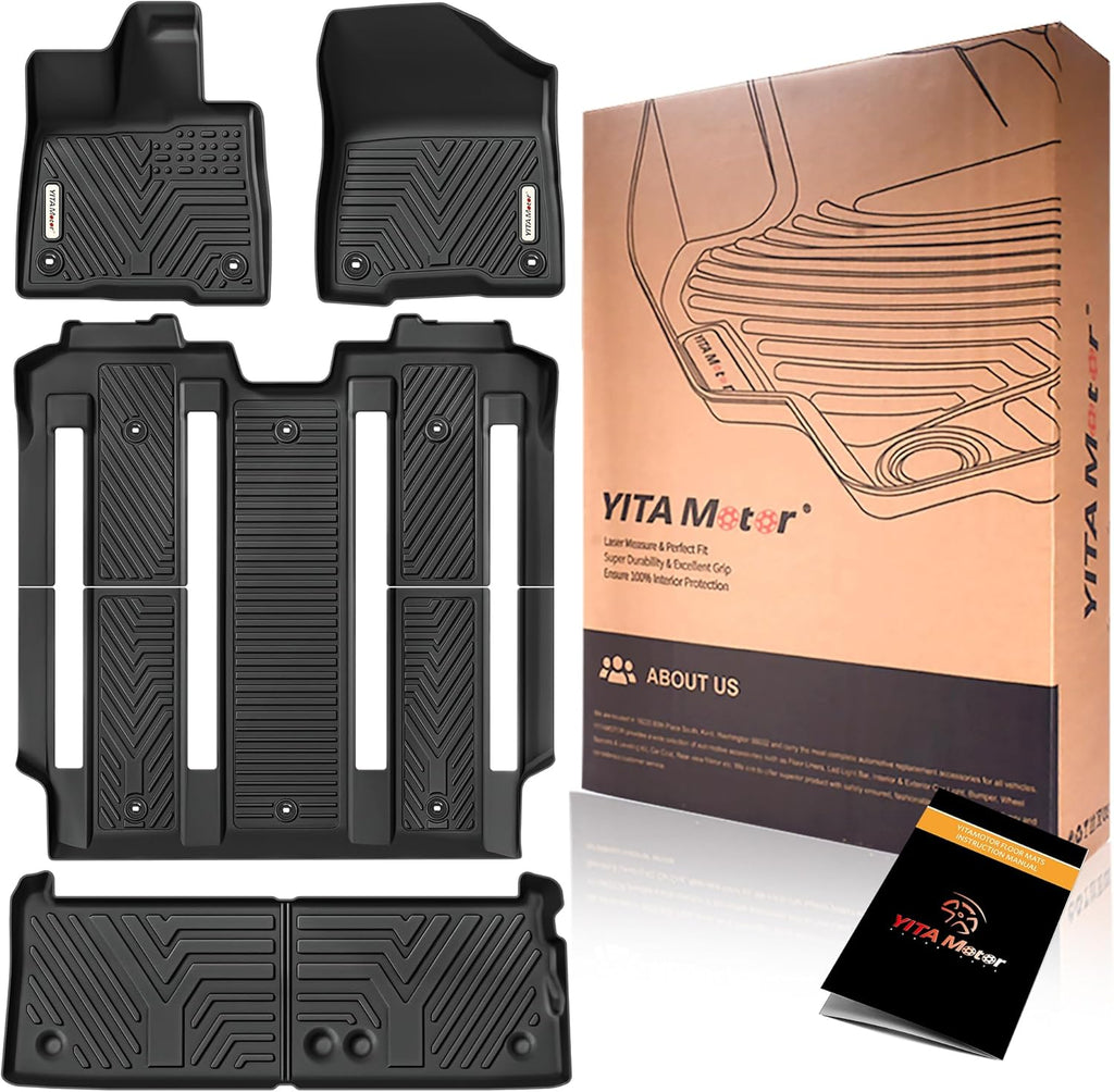 YITAMOTOR® Floor Mats & Cargo Liner Fit for Toyota Sienna 2021-2024 (Only for 7 Seat without Spare Tire), TPE All Weather Car Liners 1st, 2nd and 3rd Row and Trunk without Spare Tire, Black