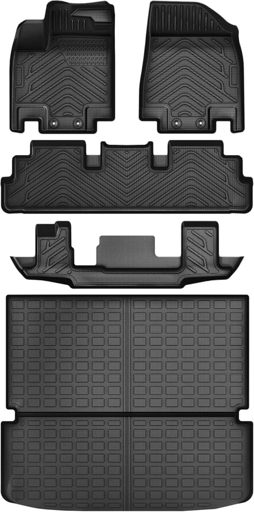 YITAMOTOR® Floor Mats for Nissan Pathfinder 2022 2023 2024, TPE All Weather Custom Fit Nissan Pathfinder 7-Seat Floor Lines, 1st 2nd and 3rd Rows Trunk Liner Car Mats Full Set Black(Only Fits 7-Seat)