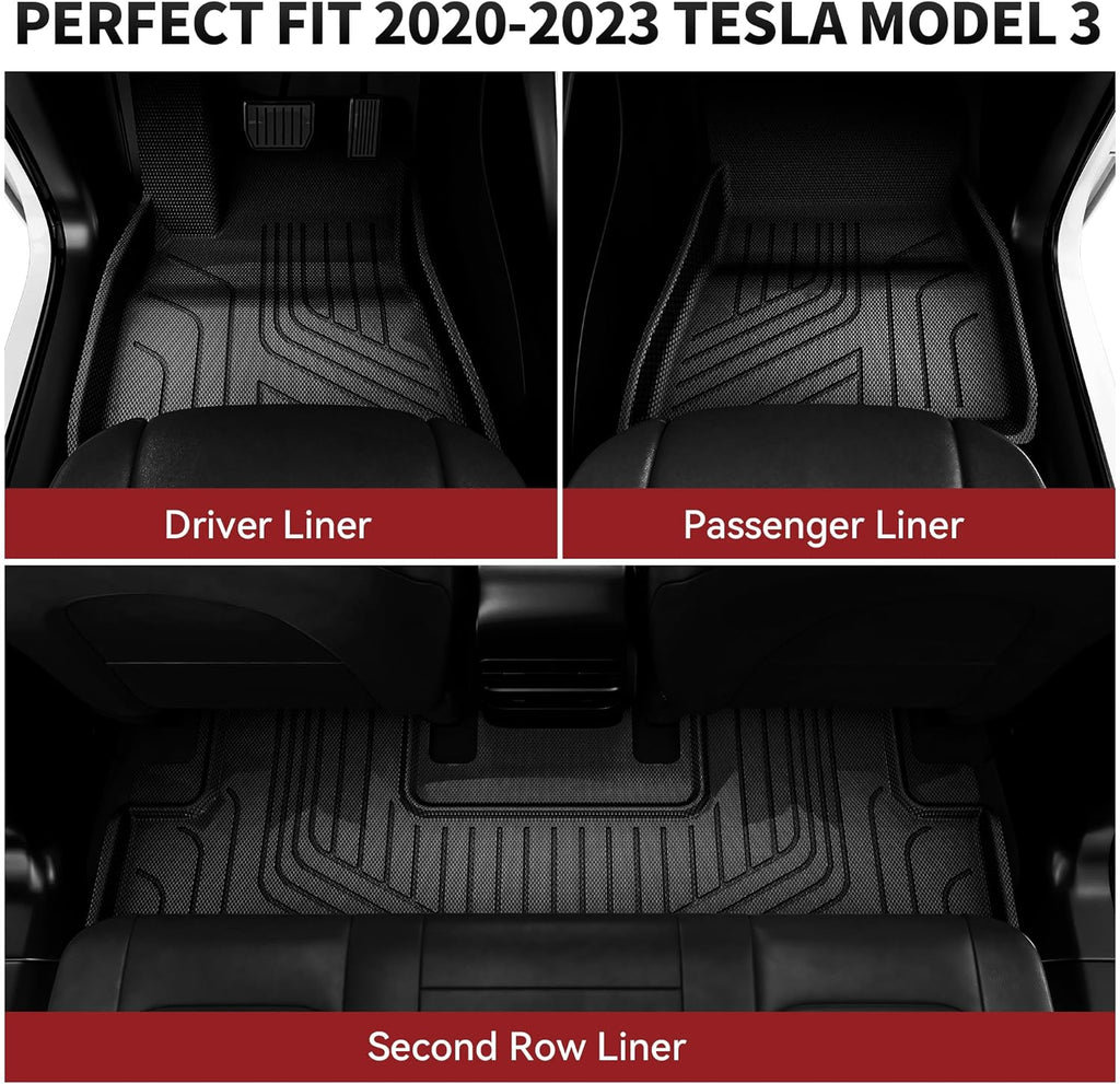 YITAMOTOR® Floor Mats for Tesla Model 3 2023-2020, All Weather TPE Custom Fit Model 3 Cargo Liner and Cargo Trunk Mats Accessories, Black