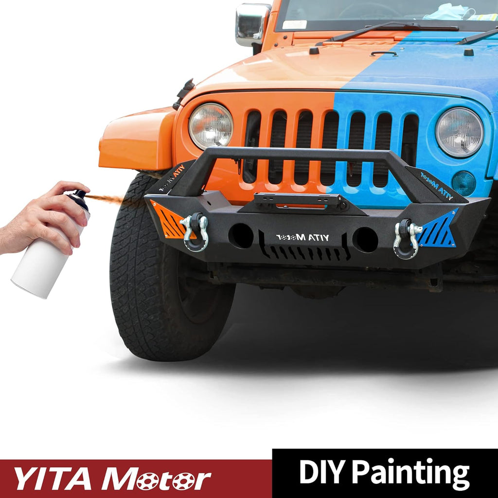 YITAMOTOR® Front Bumper Compatible with 2007-2018 Jeep Wrangler JK & JK Unlimited (2/4 Doors), Upgraded Off Road Bumper w/Fog Light Holes & 2 D-Rings & Winch Plate