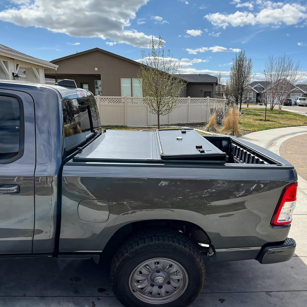 YITAMOTOR®  FRP Hard Tri Fold Truck Bed Tonneau Cover Fits for Toyota Tacoma 2024 5 ft Bed (Excl. Trail Edition) with Deck Rail System