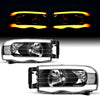 YITAMOTOR® Switchback Turn Signal & LED DRL Headlights Headlamps Compatible with 2002 2003 2004 2005 Dodge Ram 1500/03 04 05 Dodge Ram 2500 3500 Pickup Black Housing Clear Reflector Clear Lens