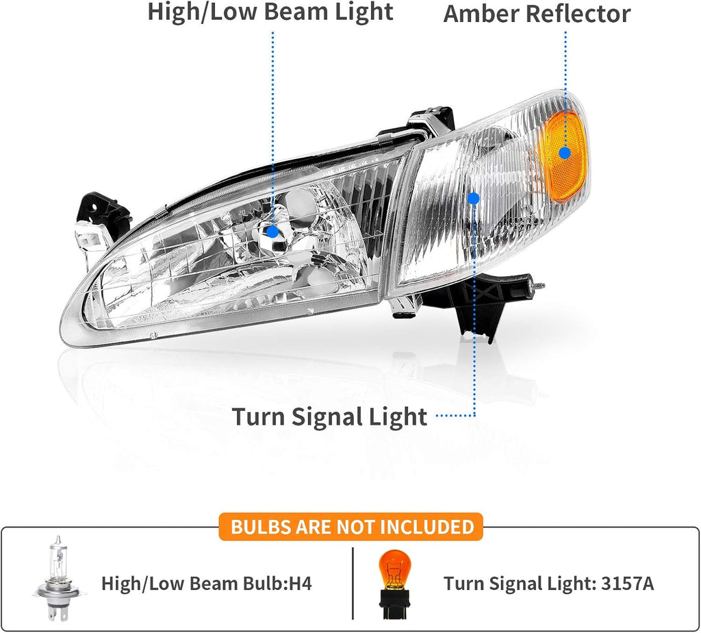 YITAMOTOR® Headlight Assembly Compatible with 1998 1999 2000 Corolla Headlamps Replacement Chrome Housing with Signal Lights