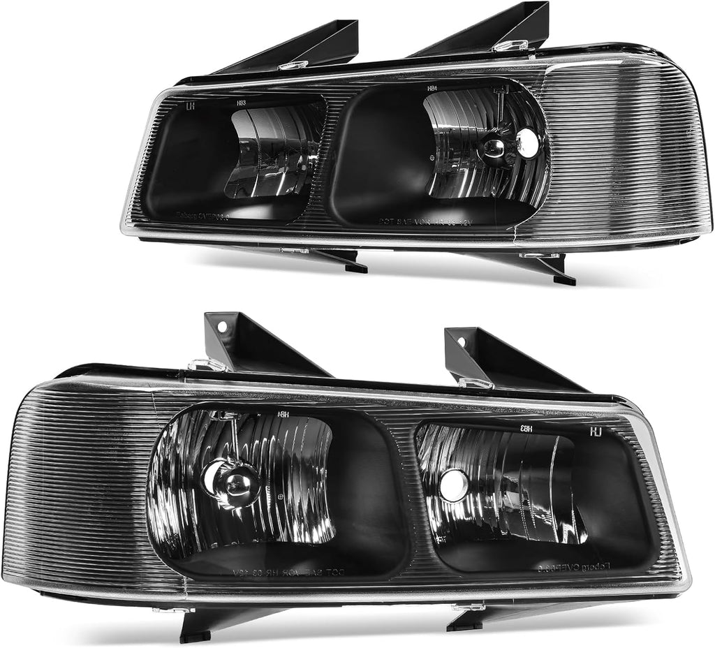 YITAMOTOR® Headlight Assembly Compatible with 2003-2014 Chevy Express GMC Savana 1500/2003-2023 Chevy Express GMC Savana 2500 3500 4500 Headlamp Replacement Black Housing Left and Right Set