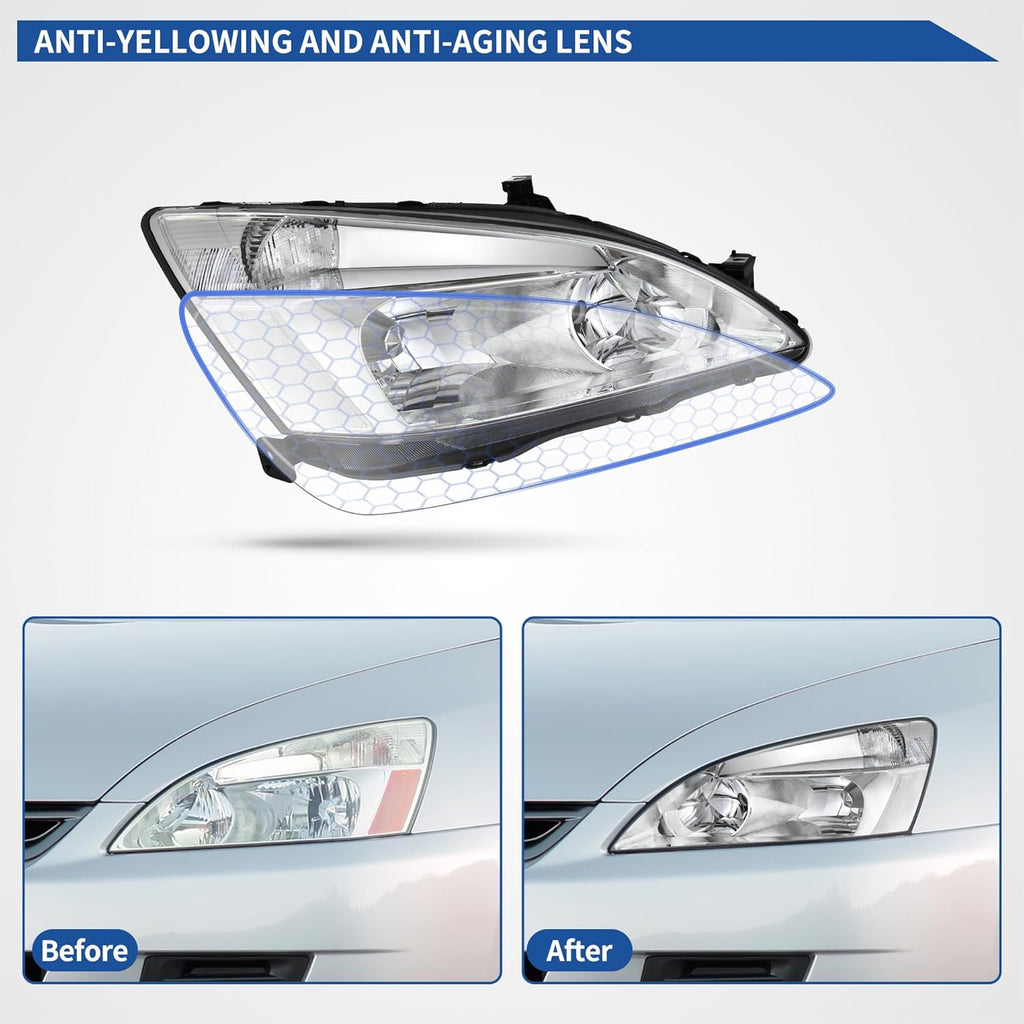 YITAMOTOR® 2003-2007 Honda Accord OE Conjunto de faros delanteros Carcasa cromada Reflector transparente Lente transparente 