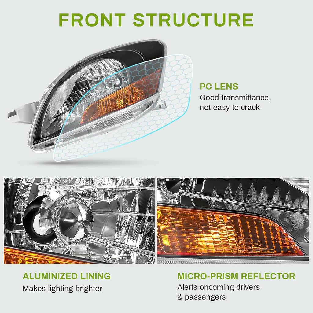 YITAMOTOR® Headlight Assembly Compatible with 2007-2011 Toyota Yaris Sedan/Base Model Replacement Headlamp Black Housing Amber Reflector Clear Lens