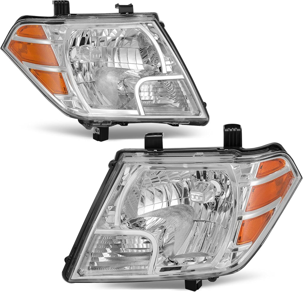 YITAMOTOR® Headlight Assembly Compatible with 2009-2021 Nissan Frontier Chrome Housing Amber Reflector Clear Lens