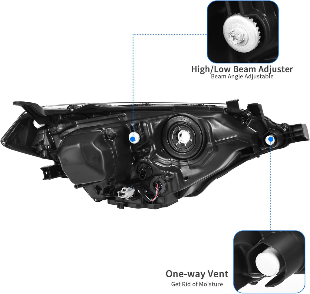 YITAMOTOR® Headlight Assembly Compatible with 2014 2015 2016 Toyota Corolla Replacement Headlamp Chrome Housing Left and Right Set