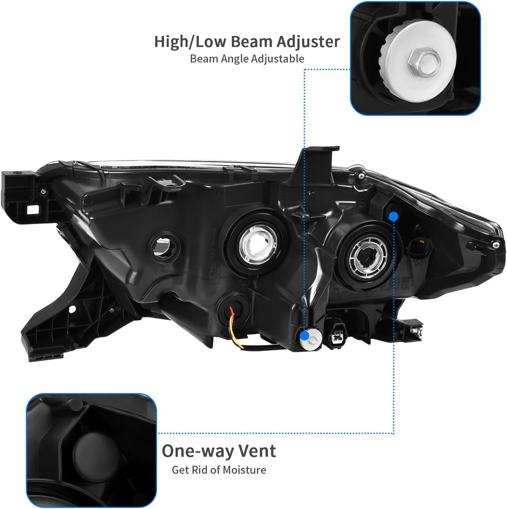 YITAMOTOR® Black Housing Headlights For 2016-2023 Toyota Tacoma Driver & Passenger Side