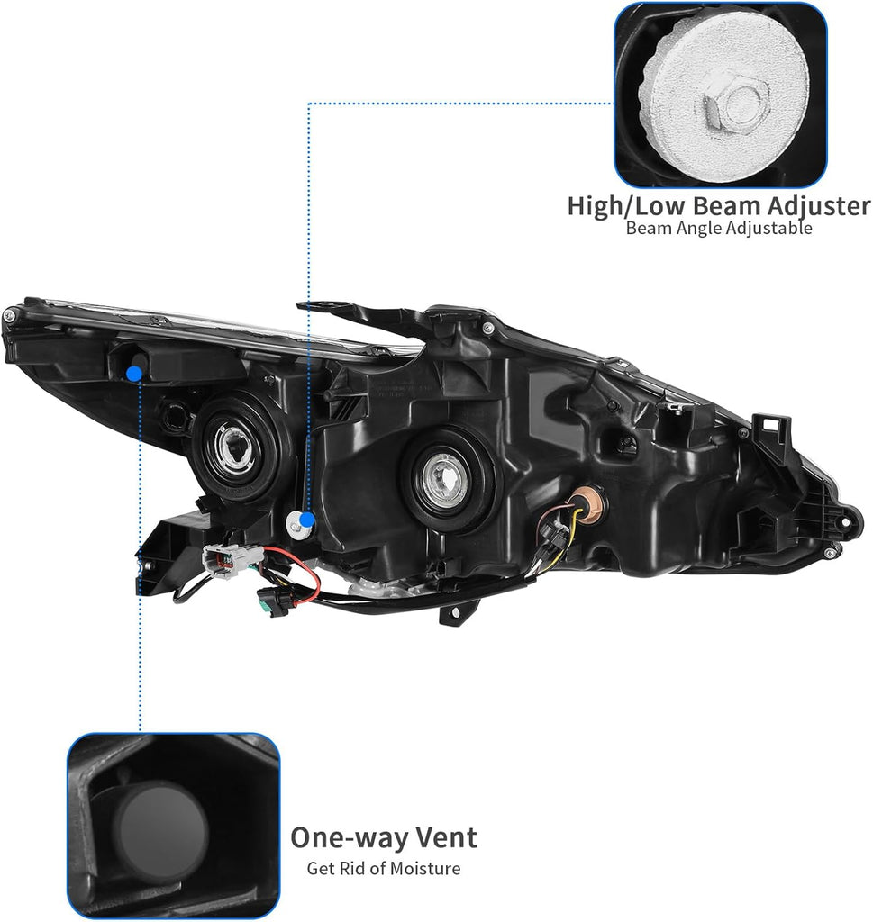 YITAMOTOR® Headlight Assembly Compatible with 2016-2018 Nissan Altima Replacement Headlamp Chrome Housing Left and Right Set