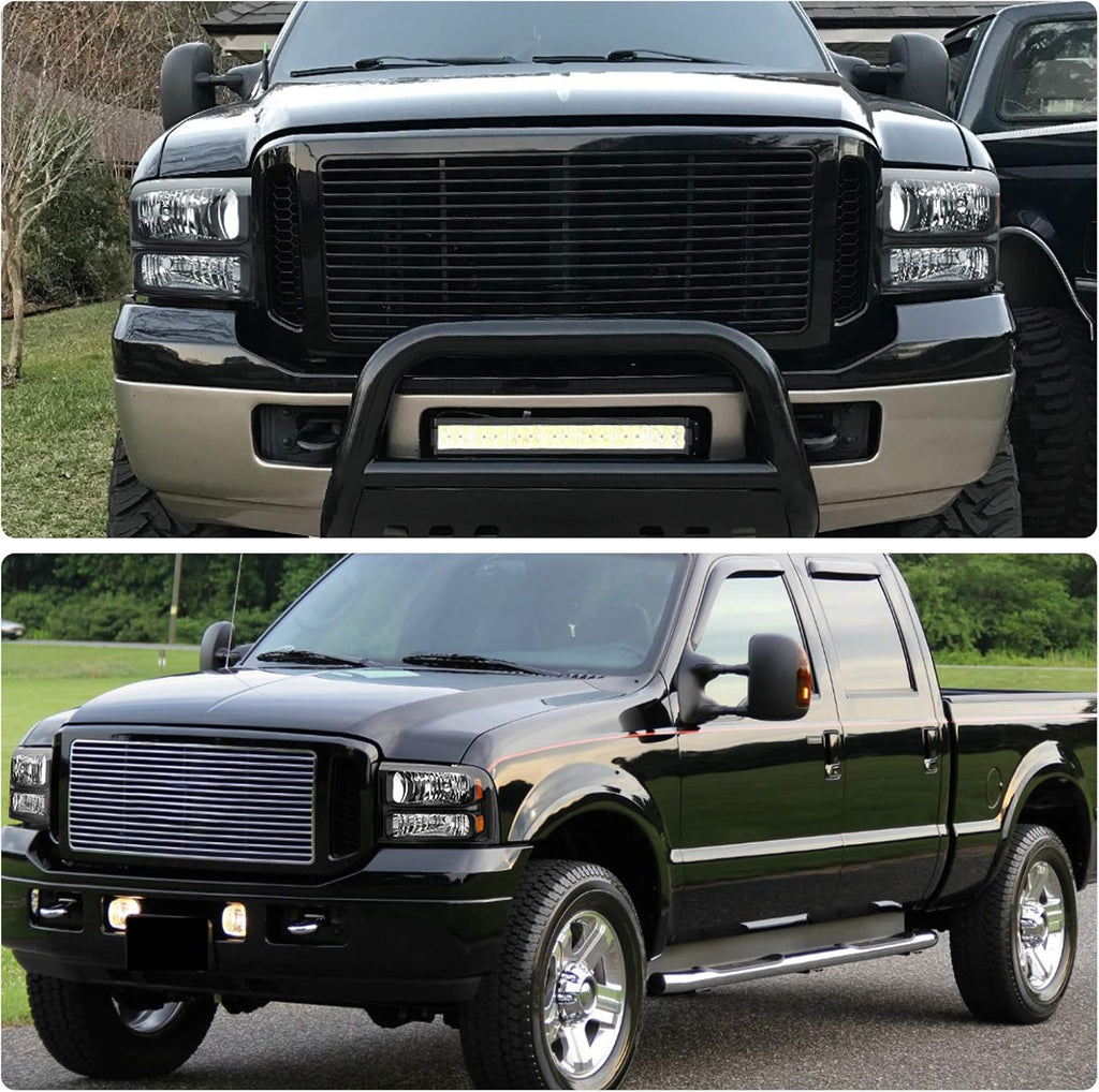 YITAMOTOR® Headlights Assembly Compatible with 2005-2007 Ford F250 F350 F450 F550 Super Duty/05 Ford Excursion Black Housing Clear Lens