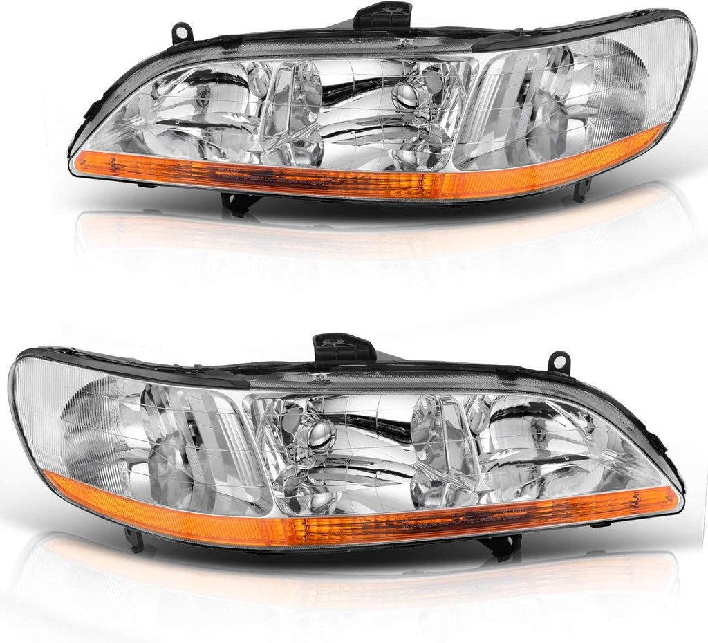 YITAMOTOR® Headlights Assembly Compatible with 1998-2002 Honda Accord Chrome Housing Headlamp