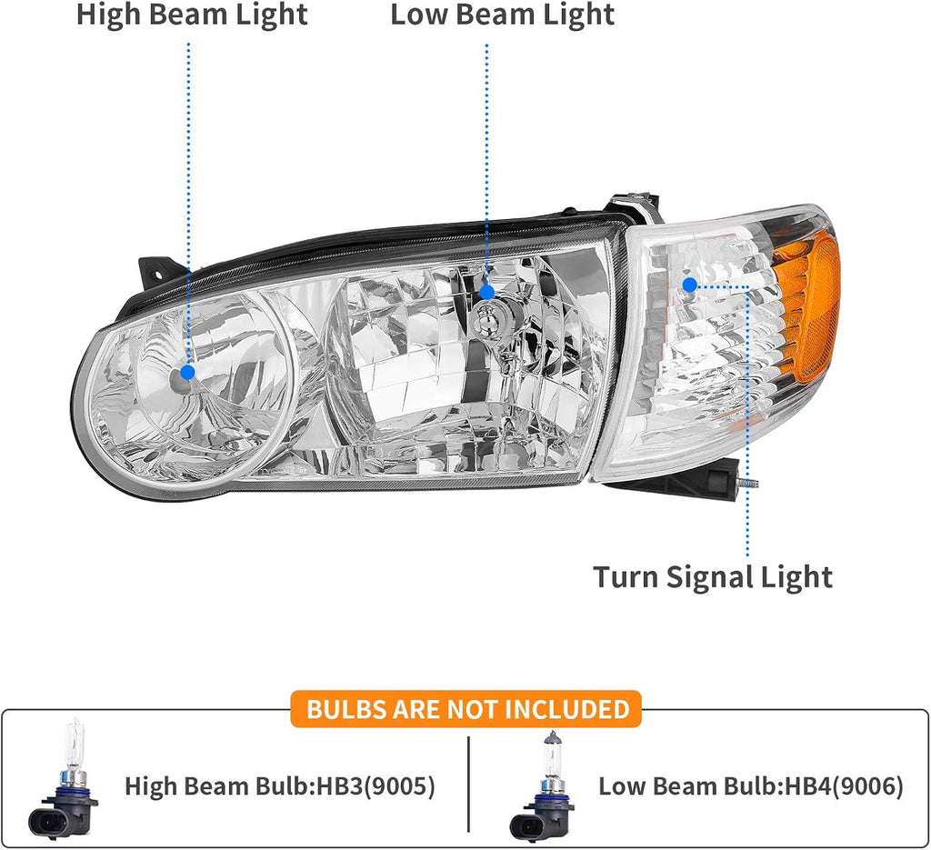 YITAMOTOR® Conjunto de faros delanteros Toyota Corolla 2001 2002 con lente transparente de faro de luz cónica