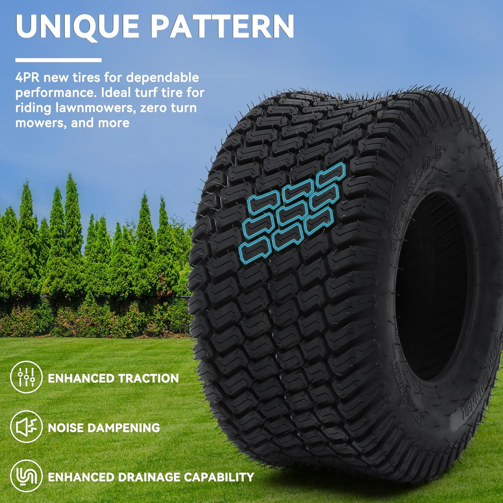 YITAMOTOR® 18x8.50-8" Lawn Mower Tires, Suitable for Lawnmowers, Motorcycles, Garden Tractors, Golf Carts, and Farm Equipment, 4Ply, Set of 2